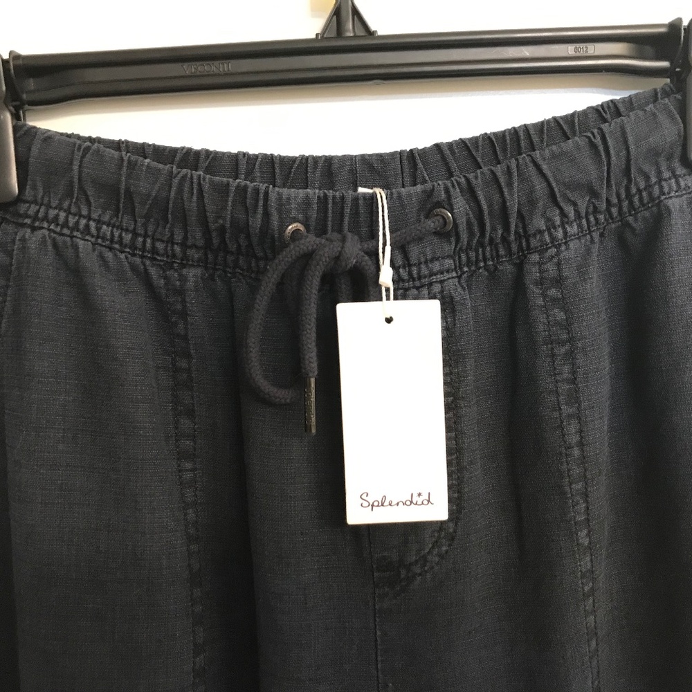 Splendid tie-waist linen-blend wide leg cropped in navy